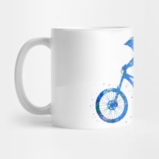 Downhill mountain bike jump blue watercolor Mug